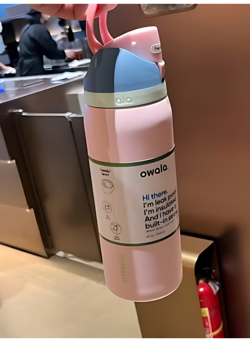 Owala FreeSip Insulated Stainless Steel Water Bottle with Straw, Leak Proof, BPA-Free, 32oz Iced Breeze, 1-Pack, (Macaron Strawberry) - Image 2
